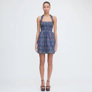 Hill House The Fleur Mini Dress - Small - Navy Blue Trailing Fern Floral halter